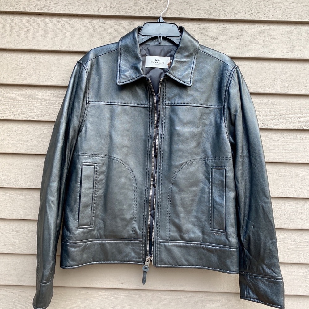 Coach Men Leather Aviator Jacket With Shearling Collar - Picture 2 of 10